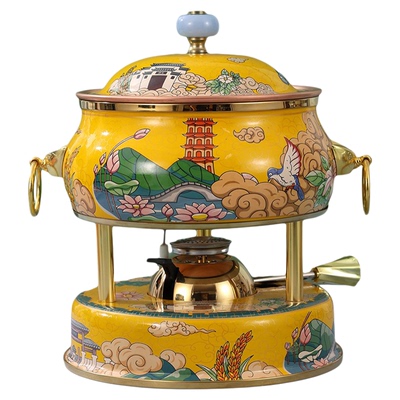 景泰蓝小火锅单人锅小铜锅瓦斯小火锅卡式充气火锅炉家用商用高端