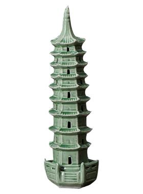 绿色办公室摆件大号九层陶瓷塔书房假山造景装饰中式客厅简约水缸