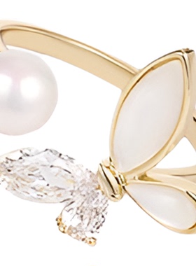 高级感个性夸张精致蝴蝶珍珠锆石开口戒指女轻奢风时尚百搭食指戒