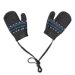 babylove宝宝针织手套秋冬季婴幼儿外出挂脖纯棉毛线保暖连指手套