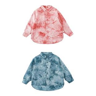 幼悠男童2025早春新款长袖衬衫高级时尚立领宽松水洗柔软扎染上衣