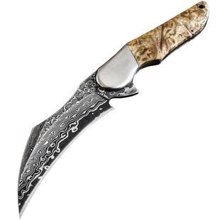 狼瑔大马士革钢户外生存小刀随身刀锋利刀具防身荒野求生战术刀