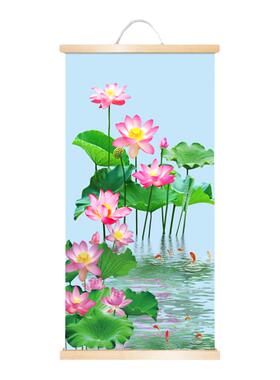 九鱼荷花玄关卷轴挂画中堂招财