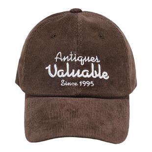 韩国代购安可拉红棒球帽子女秋冬字母刺绣显脸小休闲灯芯绒鸭舌帽