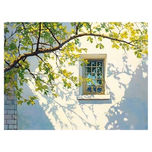 夏日树影清新壁画艺术小众小风景客厅卧室装饰画餐厅横版光影挂画