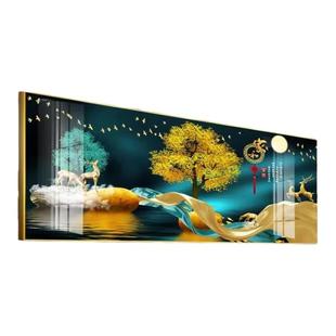 包安装客厅装饰画沙发后背景墙壁画新中式横版挂画大气横版晶瓷画