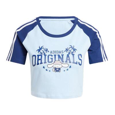 阿迪达斯三叶草女子夏新款玉桂狗图案舒适修身运动短款T恤JH3175