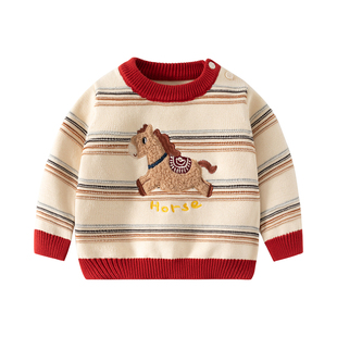 宝宝毛衣冬装男童马年红色新年过年拜年服婴儿喜庆针织周岁外套潮