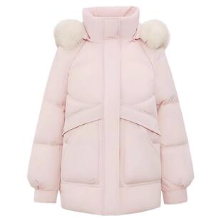 雪中飞狐狸大毛领羽绒服女2025冬季新款时尚小个子中长款保暖外套