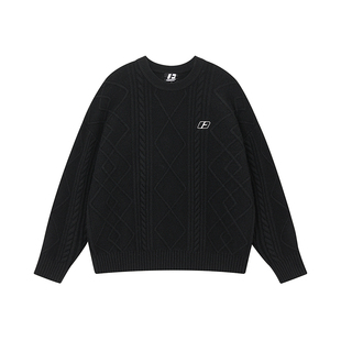 FORNINES慵懒风含羊毛圆领针织衫男潮牌秋冬纯色毛衣情侣休闲线衣