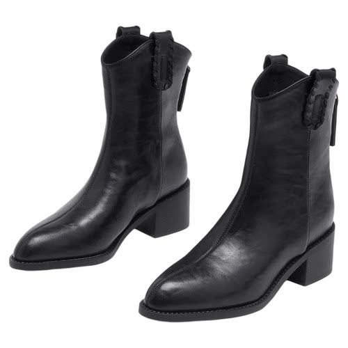 exull/依思Q2025秋冬新款复古切尔西短靴女厚底英伦风尖头马丁靴