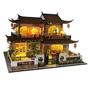 美代diy小屋西溪花间古风拼装积木玩具建筑模型别墅女生礼物摆件
