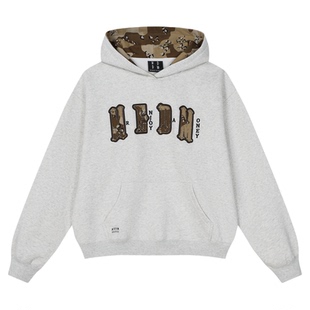 MEDM 帽里迷彩贴布休闲连帽卫衣秋冬美式套头帽衫情侣加绒外套男