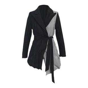 IDPAN专柜同款冬季拼色设计感保暖系带修身显瘦不对称短羽绒服女