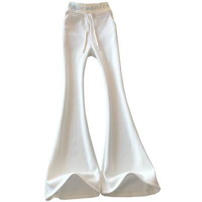 米白色微喇裤女秋冬加绒加厚烫钻