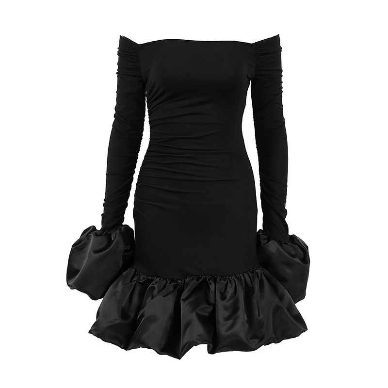 Elegant Dress欧美女士连衣裙一字领修身长袖精致优雅短裙