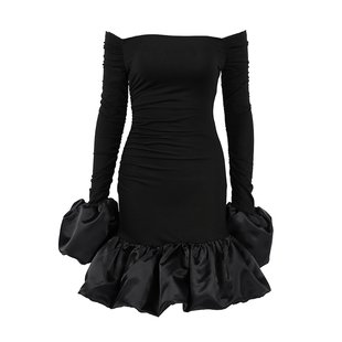 Elegant Dress欧美女士连衣裙一字领修身长袖精致优雅短裙