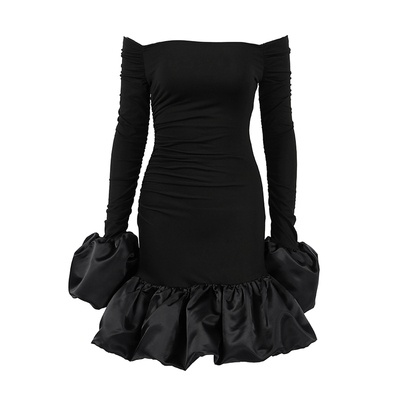 女士连衣裙一字领修身长袖短裙