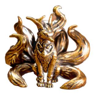 个性黄铜金属七尾狐雕像摆件 坐立金属狐狸把玩桌面摆件装饰
