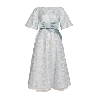 立体花朵 HAUTE FANCIES后构想 | 法式一字领宫廷袖高腰A摆连衣裙