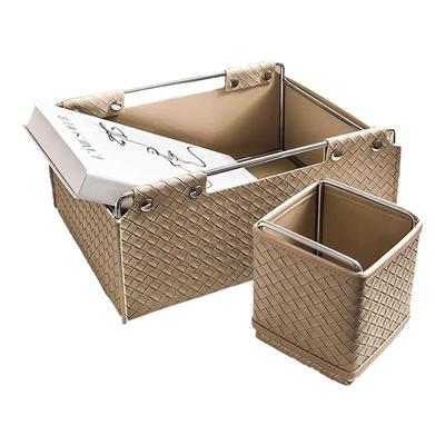 态生活 ins轻奢风杂物桌面收纳盒零食化妆品收纳筐大号皮质编织盒