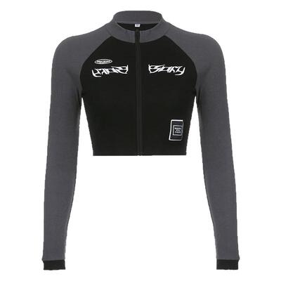 XXBUNI美式辣妹撞色长袖t恤女秋季新款甜辣jazz跳舞爵士舞蹈上衣