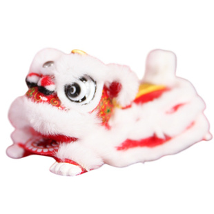 卧狮摆件醒狮绒毛树脂南狮舞狮复古风汽车载装饰玩偶送礼物礼盒装