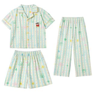 三件套女童睡衣儿童纯棉夏季薄款短袖2026新款女孩卡通家居服全棉