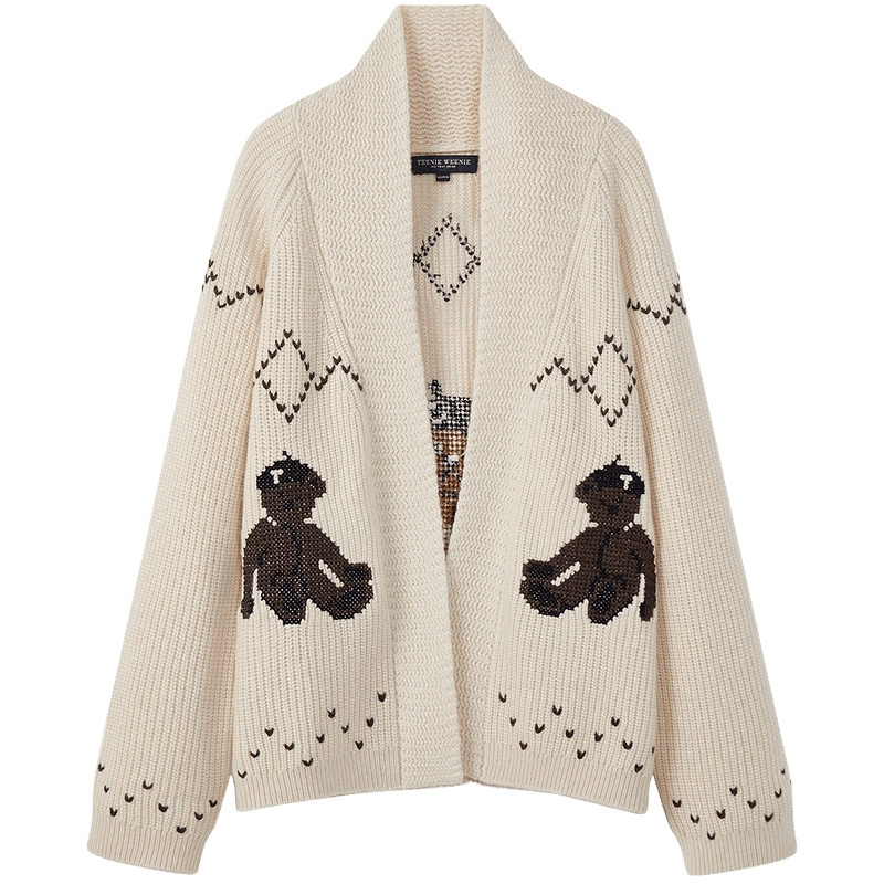 【含绵羊毛】TeenieWeenie小熊女装毛针织衫2025秋季大熊宽松开衫