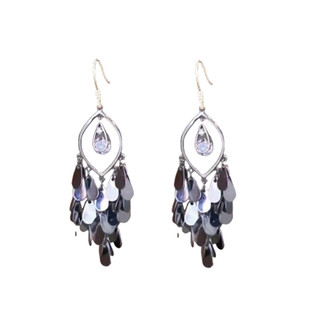 演出耳饰复古水滴叶子流苏耳环个性设计感多片状耳坠精致纯银耳钩