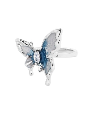 蓝白蝴蝶戒指生日礼物开春穿搭原创设计高级感独特轻奢QG高档ins