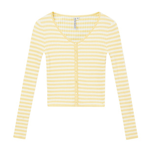 美特斯邦威毛衣女秋冬季款针织舒适时尚针织条纹修身长袖开衫上衣