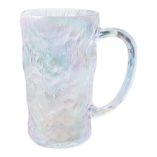 渐变冰川纹玻璃杯高级感水杯女生咖啡带盖带把手小众家用喝水杯子