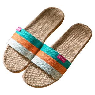 买一送一亚麻拖鞋女夏天室静音厚底棉麻布情侣透气防滑地板拖鞋男