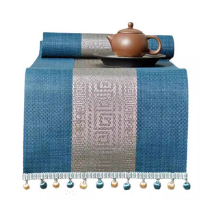 新中式桌旗禅意轻奢茶席茶桌布长条防水防油茶几垫布电视柜布吊坠