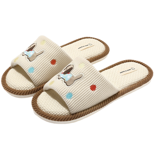红豆腊肠狗透气亚麻拖鞋女款室内家居吸汗静音棉麻防滑布拖鞋春秋