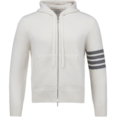 [24期免息]THOM BROWNE 羊毛经典玫瑰嵌花四条纹拉链连帽衫