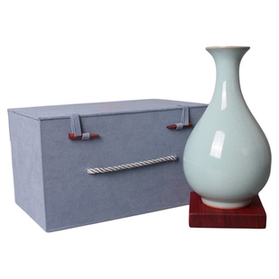 汝州汝窑正宗汝瓷小花瓶长脖子大肚子花插花觚茶室摆件天青玉壶春