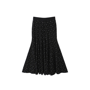 黑色超好看冬装半身裙女大码胖mm显瘦波点鱼尾长裙梨形伯克利裙子