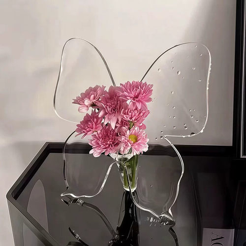 蝴蝶花瓶摆件客厅亚克力透明水养插花轻奢高级感创意中式现代简约