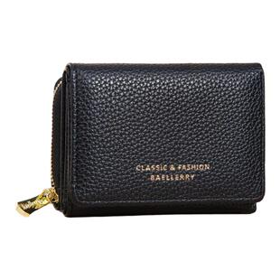 高级感女士短款跨境新款三折拉链小零钱包简约荔枝纹卡包女多卡位