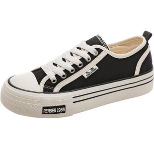 人本帆布鞋女款2025新款厚底女鞋软底布鞋休闲鞋夏季透气薄款板鞋