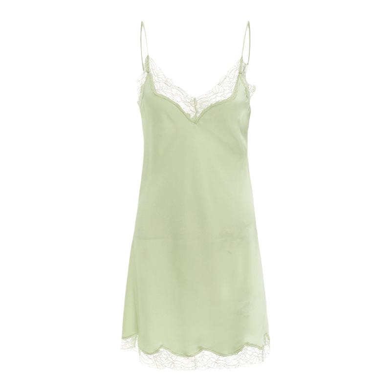 今夕何夕性感睡衣女秋季冰丝2025新款蕾丝薄款带胸垫吊带睡裙套装