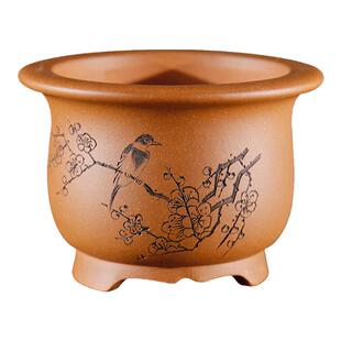 精细刻绘花鸟特价新款微型小号原矿降坡泥高圆口唯珍精品紫砂花盆