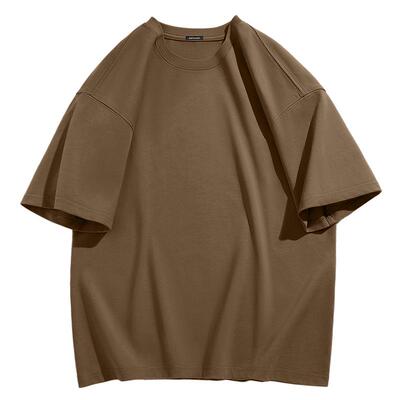 GV真维斯纯棉短袖t恤男2024夏季新款美式复古棕色重磅男士半袖B