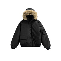 巴恩风加厚工装毛领派克羽绒服