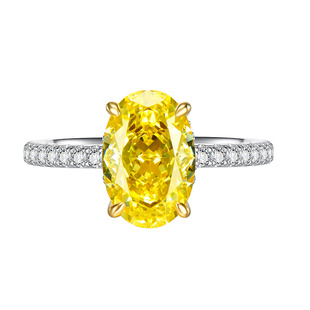 4.5ct黄钻色戒指女进口高碳钻雷迪恩碎冰切925纯银镀18K金蛋形