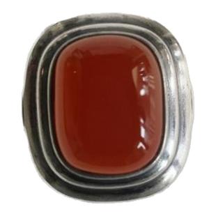 天然红玛瑙糖塔梯形穹顶通体925银戒指宫廷做旧意大利古董设计