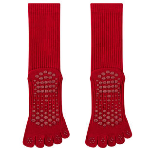 五指瑜伽袜子防滑专业女普拉提训练室内运动专用本命年红色分趾袜