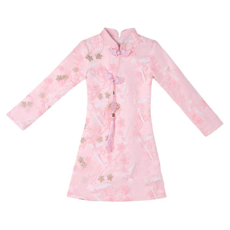 女童汉服冬装保暖刺绣旗袍裙女孩唐装古装中大童连衣裙中国风儿童